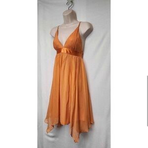Banana Republic Y2K Deep V-Neck Spaghetti Straps Chiffon Orange Party Dress